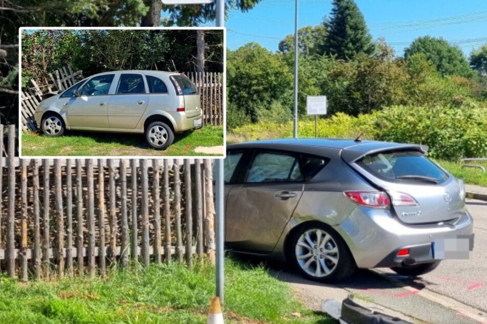 Stoppschild missachtet: Zwei Autos schleudern gegen Zaun